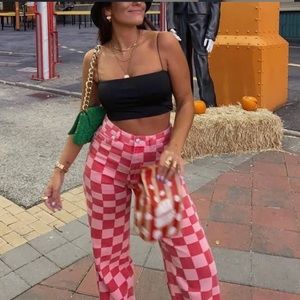 Zara Wide Leg Checkered Pants
